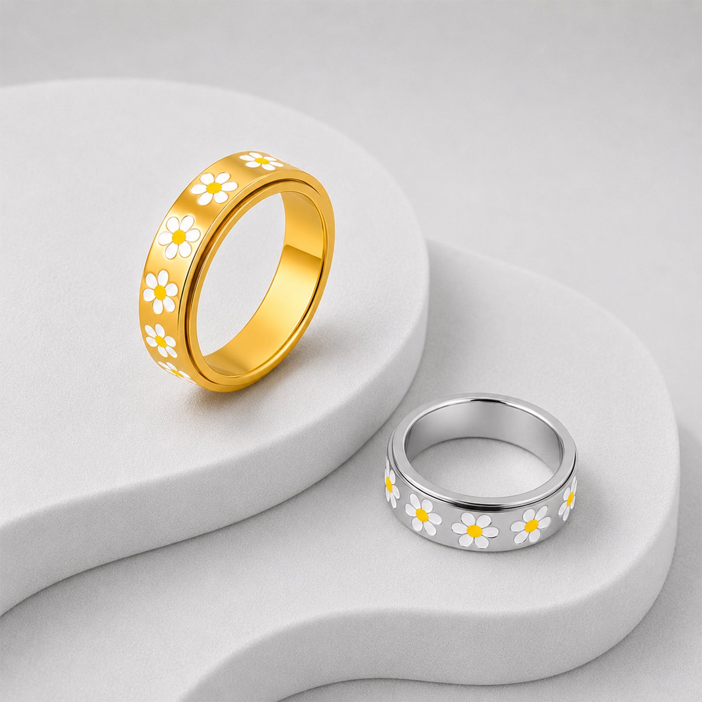 Planderful Everyday Genie Rotatable Daisy Ring Stainless Steel Unisex Stress Relief Jewelry