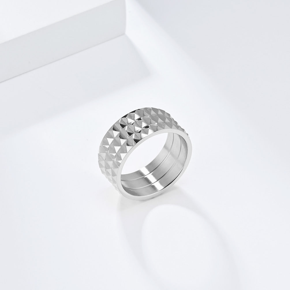 European And American Style Rhombus Lattice Stainless Steel Ring For Men And Women