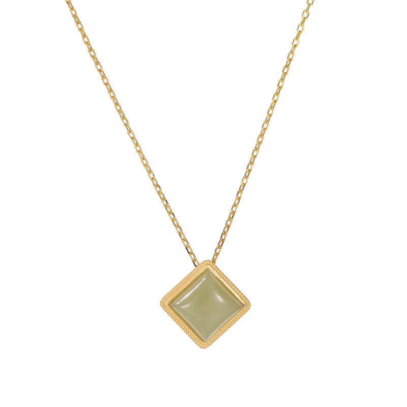 Sterling Silver Necklace with Hetian Jade Pendant - Light Luxury Edition
