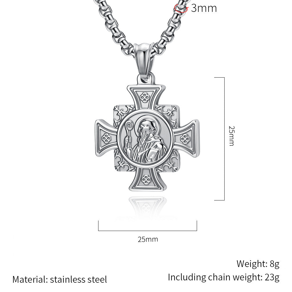 Planderful St Benedict Exorcism Necklace Titanium Steel Pendant for Men European American Retro Collection