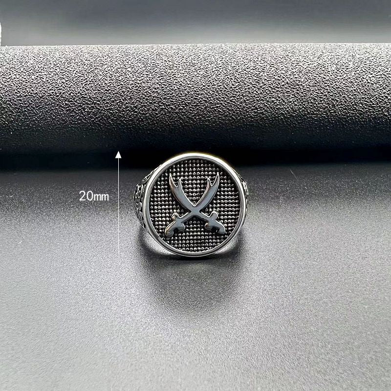 Planderful Everyday Genie Middle Eastern Vintage Punk Ring Stainless Steel Double Knife For Men