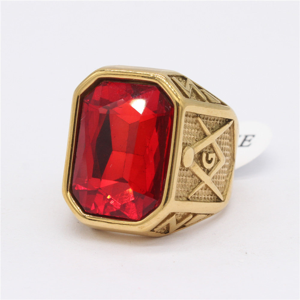 Planderful Zircon Titanium Steel Ring Unisex Vintage Masonic Style For Men Size 8-12