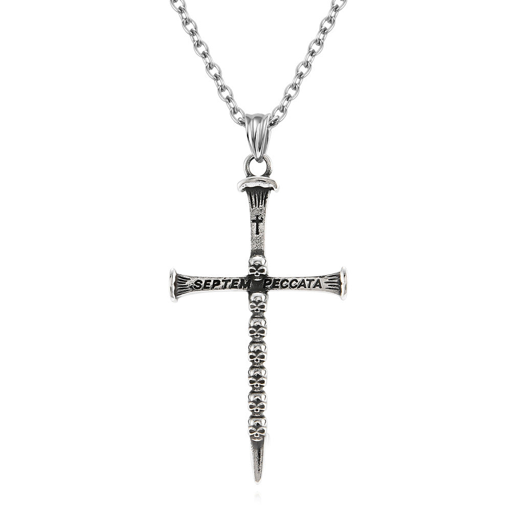 Planderful Titanium Skull Pendant Necklace Seven Deadly Sins Cross Ghost Head For Punk Fashion Lovers