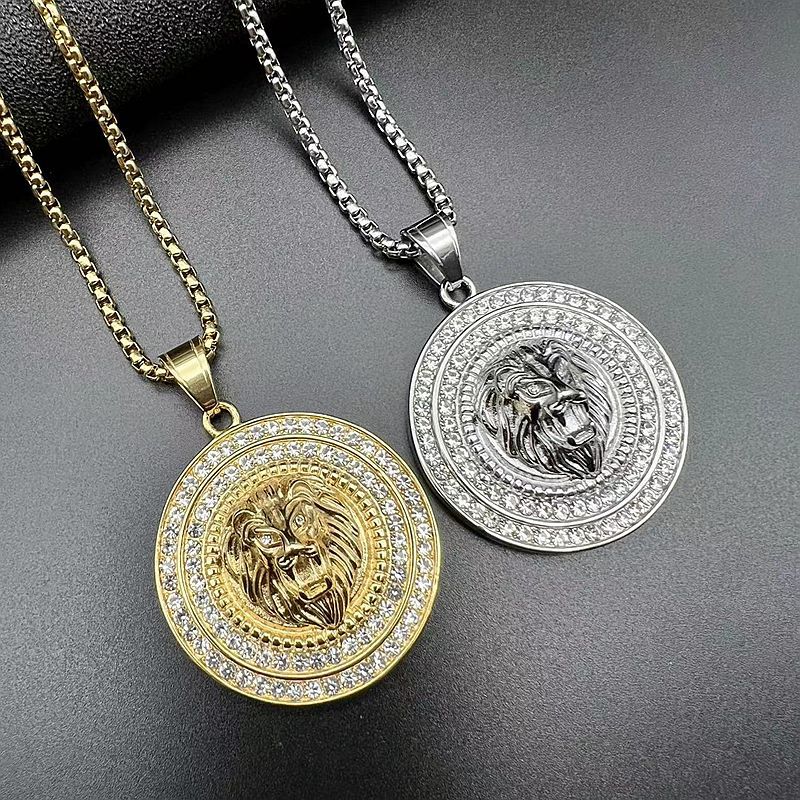 Rhinestone Necklace - Luxury Lion Head Pendant, Gold-Plated Stainless Steel, Planderful Hip Hop Jewelry