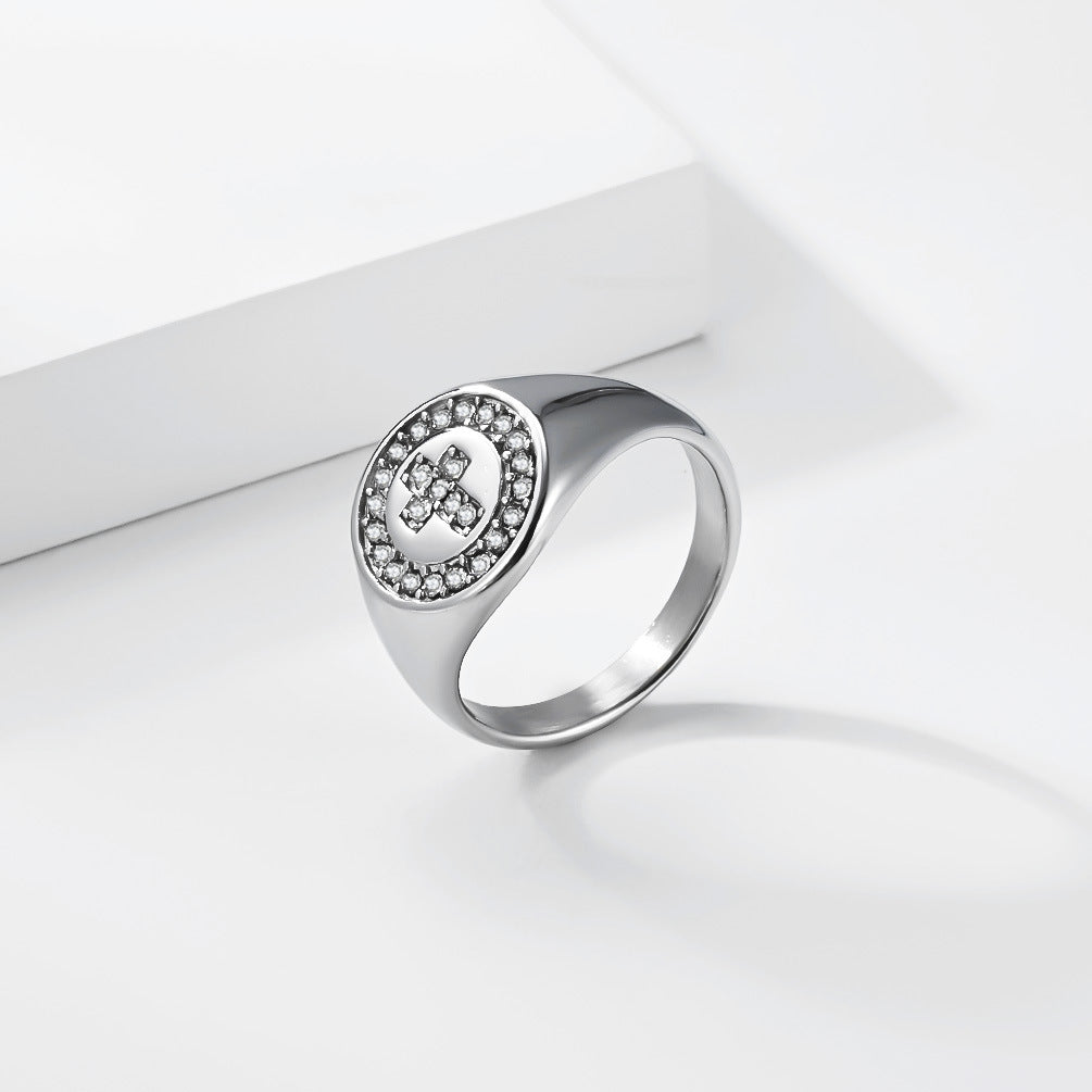 Planderful Titanium Steel Zircon Cross Ring For Unisex Fashion Lovers Bold Luxury Statement