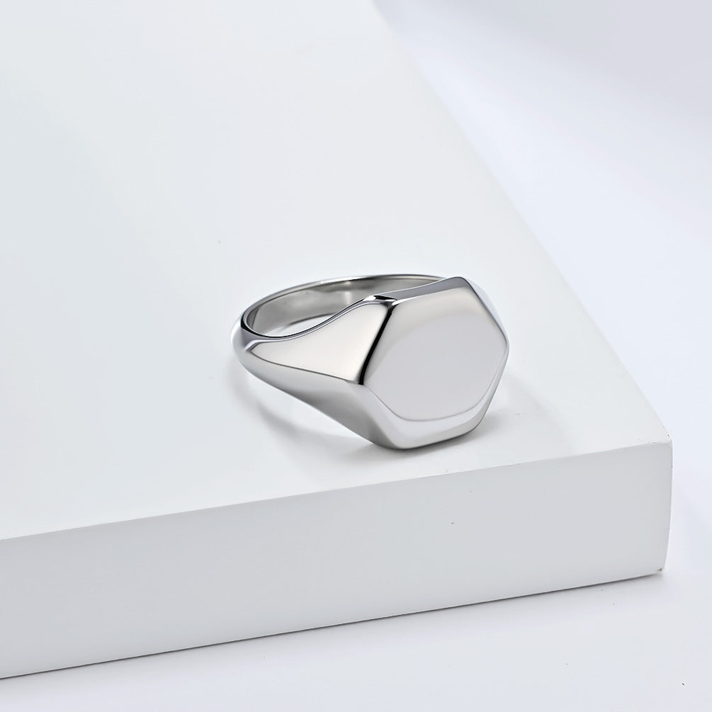 European and American Cold Wind Hexagonal Seal Titanium Steel Ring for Couples