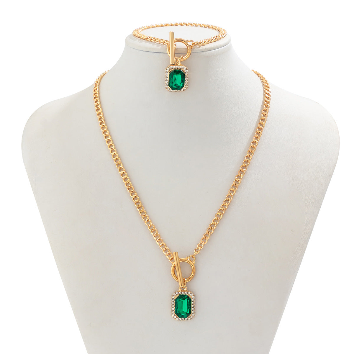 Green Gemstone Cross-border Necklace with Rhinestones from Europe and America