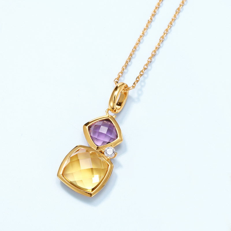 S925 Sterling Silver Crystal Square Pendant Necklace