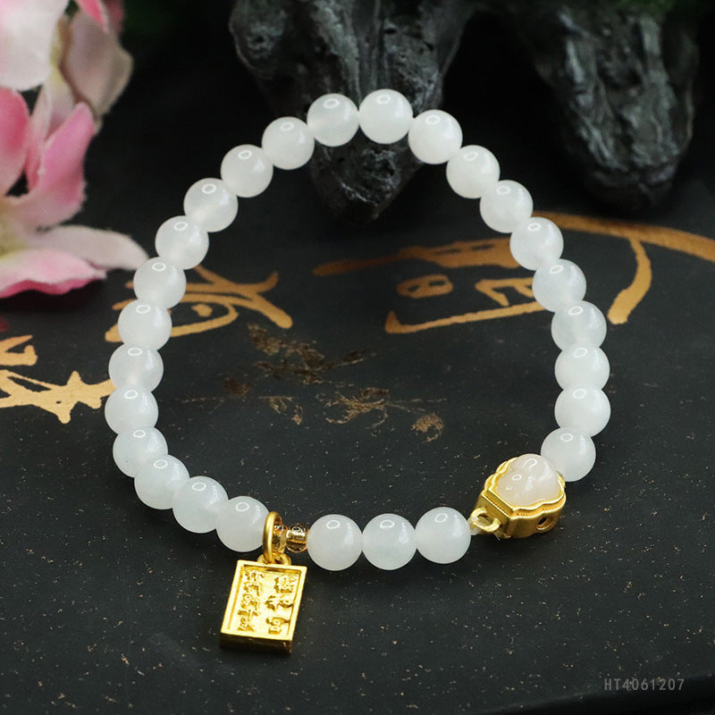 White Hetian Jade Gourd Bead Bracelet