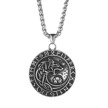 Planderful Nordic Viking Wolf Head Rune Pendant Necklace For Men - Durable Stainless Steel Jewelry Gift