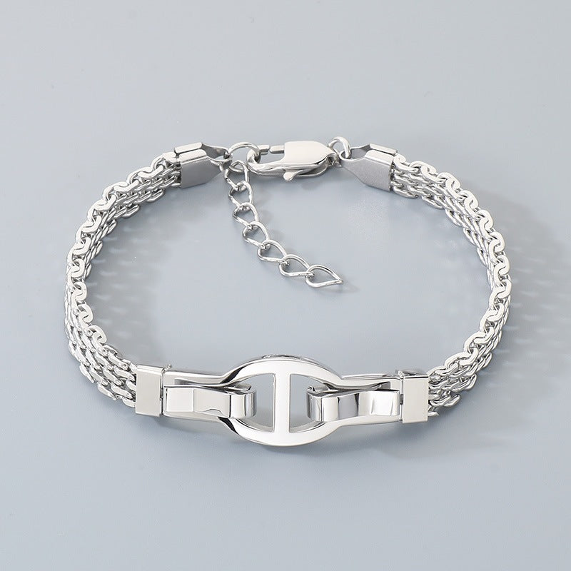 Niche Design Unisex Stainless Steel Flat Mesh Chain Chain Character Bracelet Adjustable