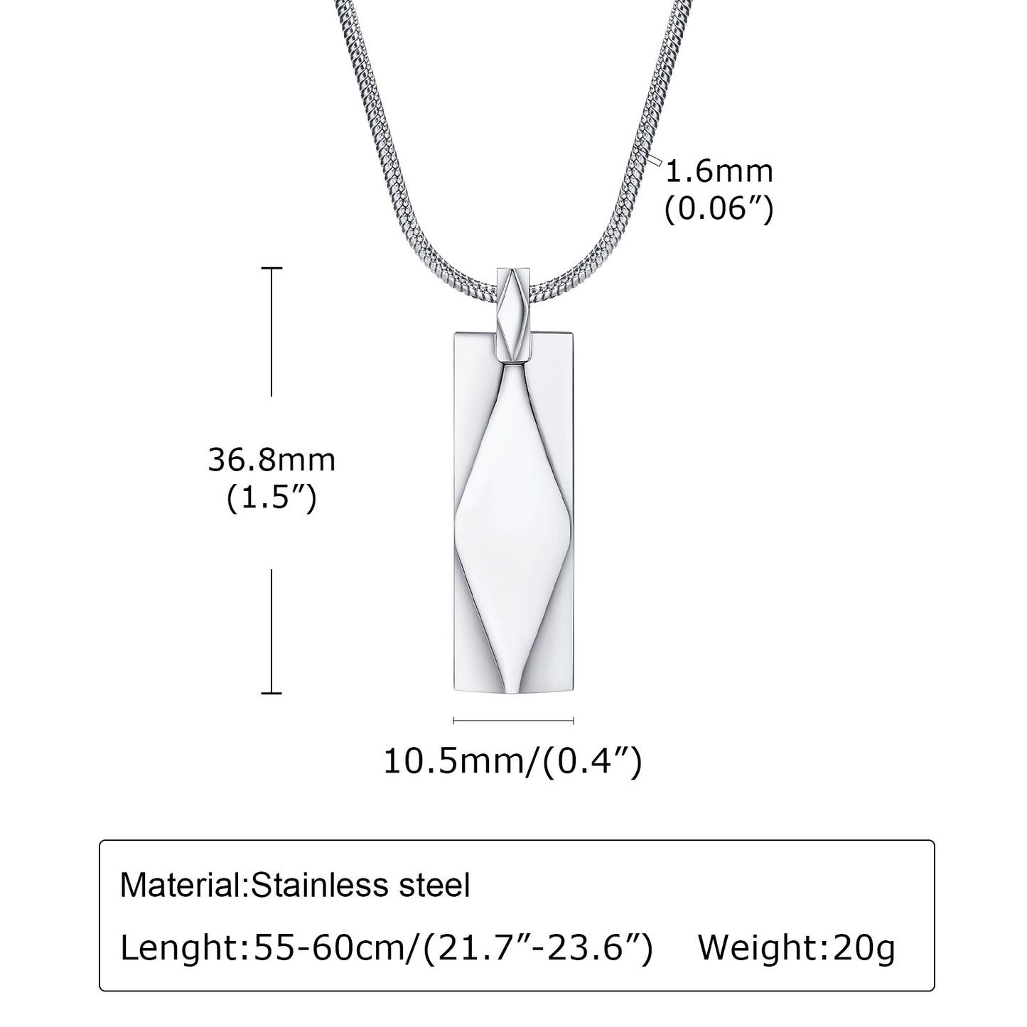 Stainless Steel Rectangular Strip Geometric Necklace for Men