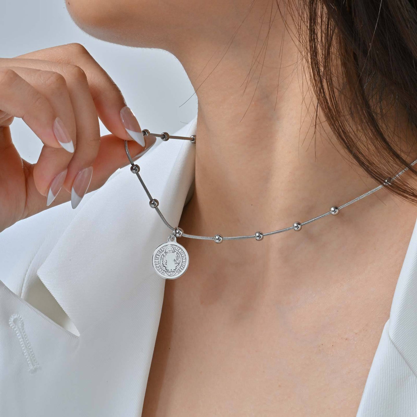 Stainless Steel Geometric Bead-Separated Snake Chain Necklace