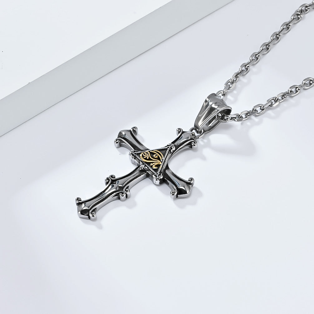 Planderful Eye Of Horus Cross Pendant Necklace Titanium Steel For Retro Vintage Style Jewelry