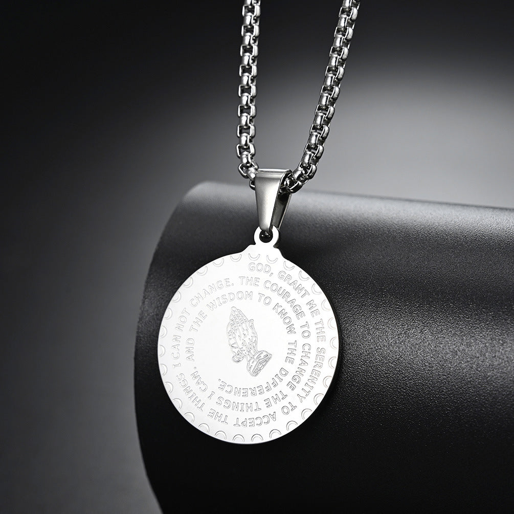 Steel Necklace - Statement Prayer Hand