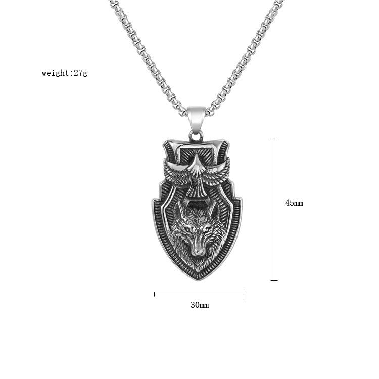 Planderful Titanium Steel Pendant Unisex Shield With Retro Eagle Wolf Design Bold Protection Jewelry