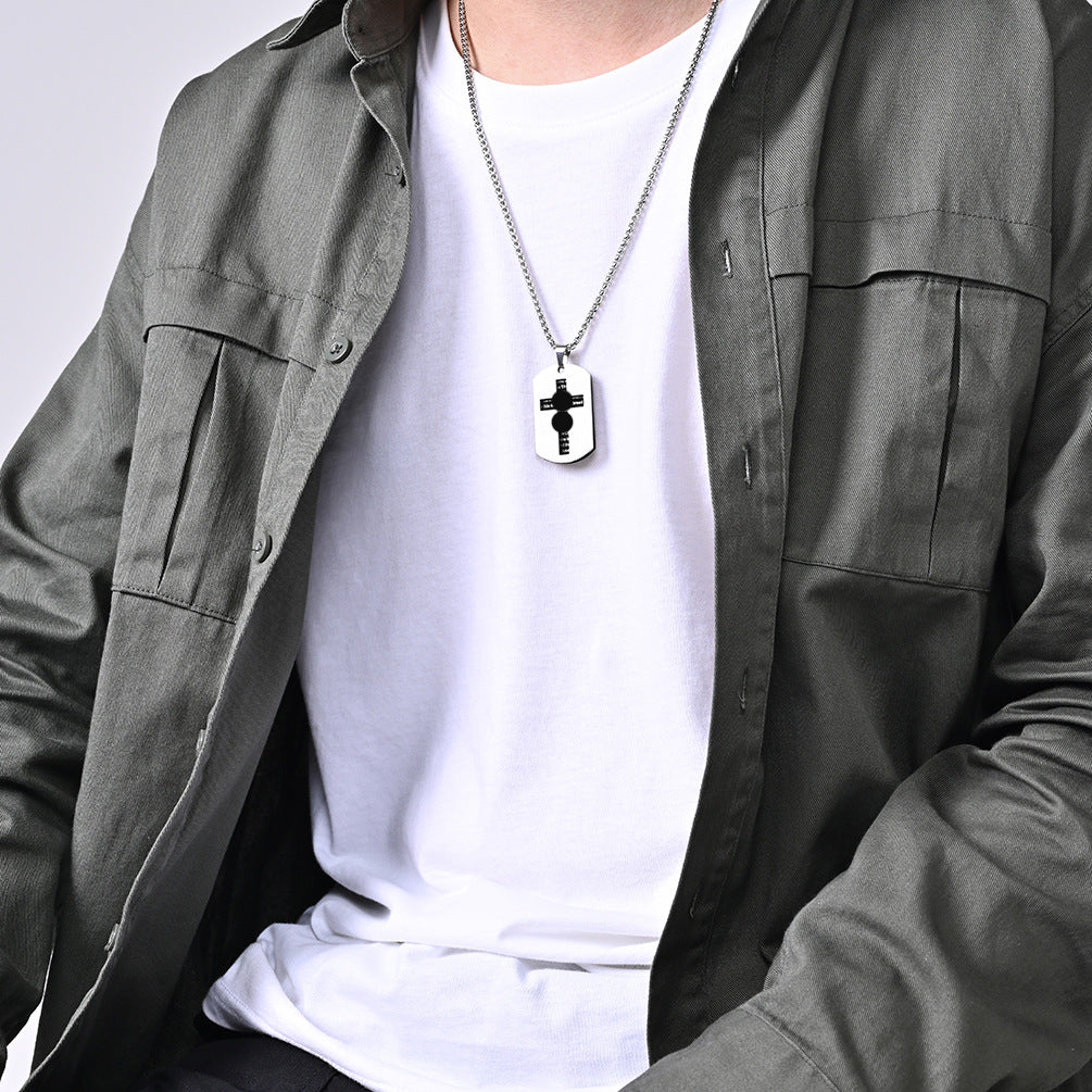 INS European and American Hollow Cross Army Necklace for Men