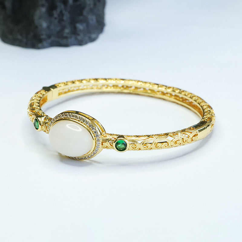 White Hetian Jade Ruyi Open Bangle