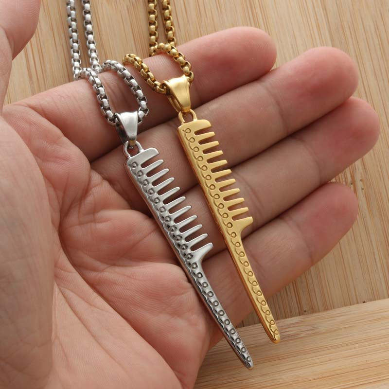 Titanium Steel Punk Comb Pendant Necklace for Trendy Men and Women