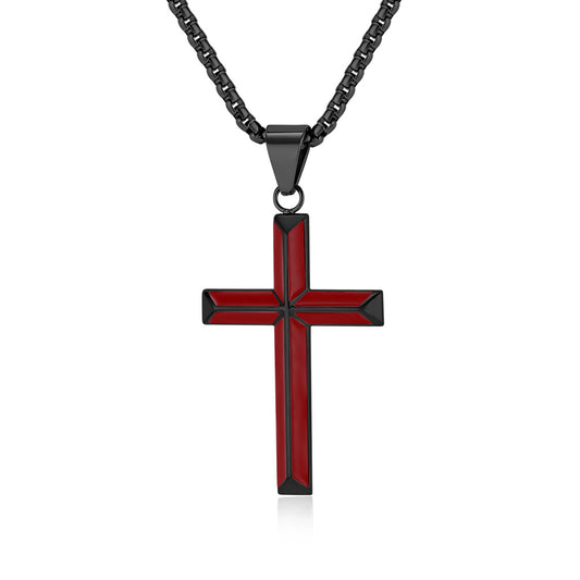 Planderful Oil Drip Cross Pendant Necklace For Men Stainless Steel Personalized Gift