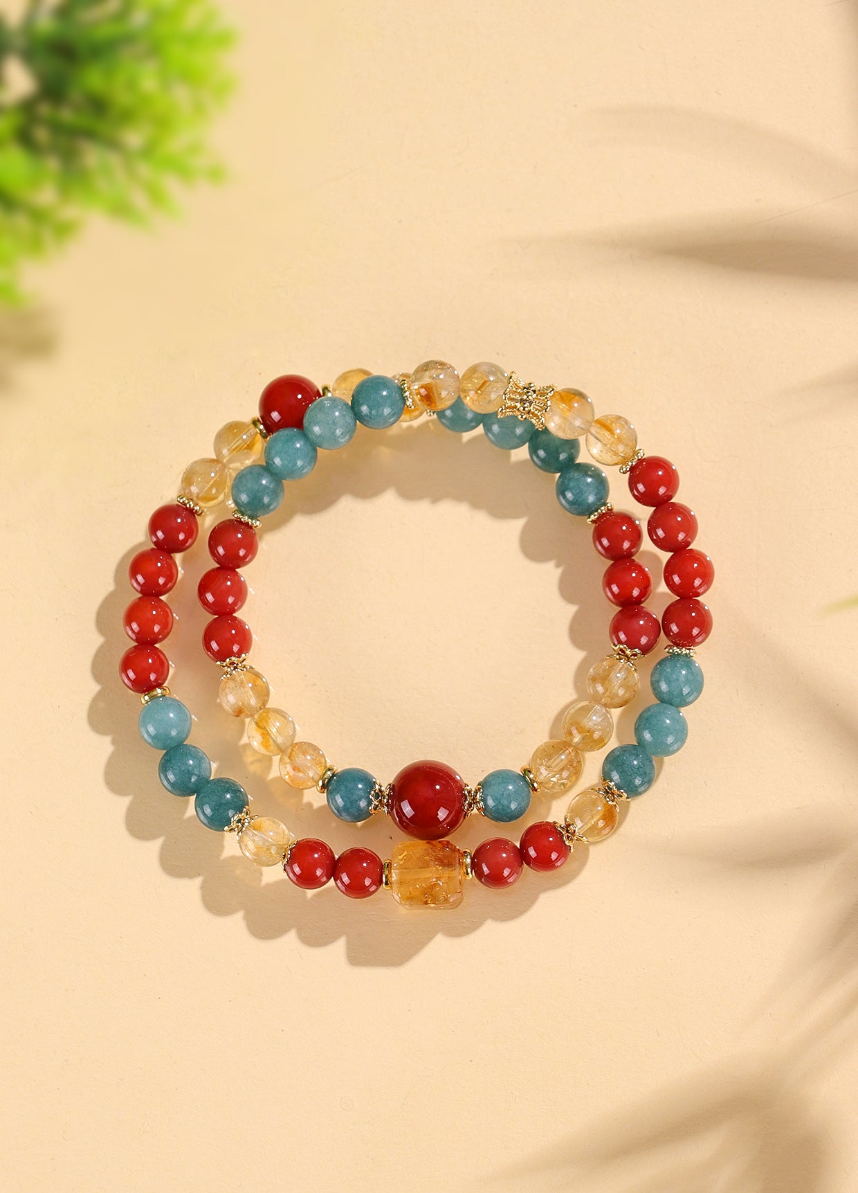 Planderful Fortune's Favor Bracelet – Elegant Double Circle Design with Aquamarine and White Crystals