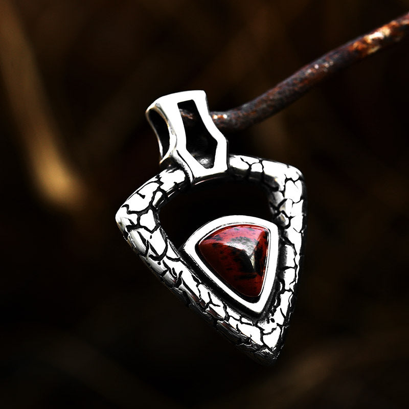 Retro Titanium Steel Serpentine Crack Triangular Pendant with Gemstone for Men