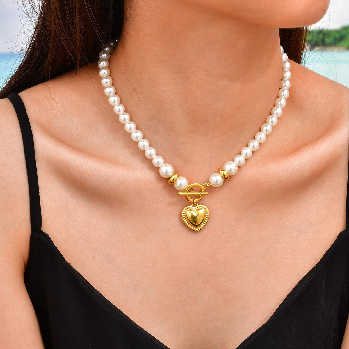 Stainless Steel Pearl Heart Necklace