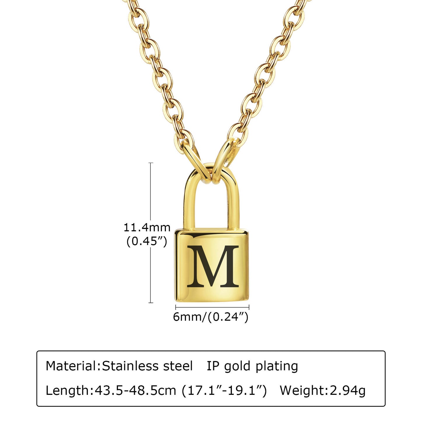 26 English Letter Pendant Necklace Stainless Steel Lock Jewelry