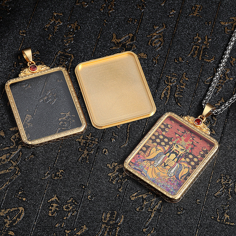 Steel Necklace – Elegant Chinese Style Dragon Thangka Pendant Necklace For Everyday Wear