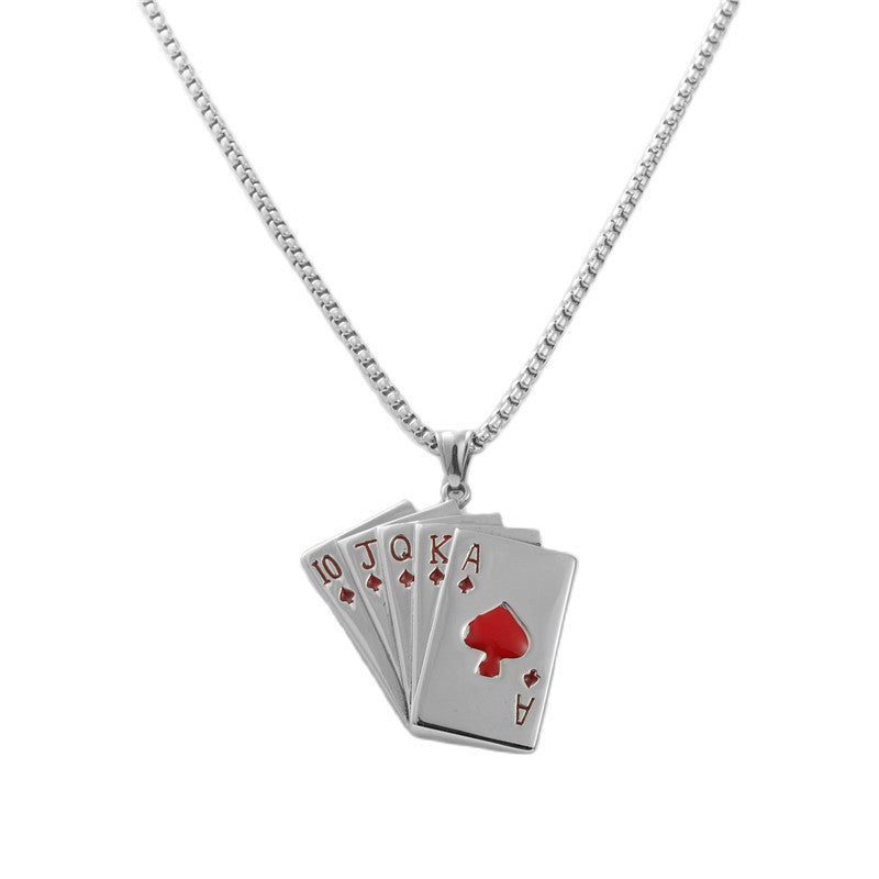Modern Titanium Steel Playing Card Pendant Necklace for Trendy Men and Women