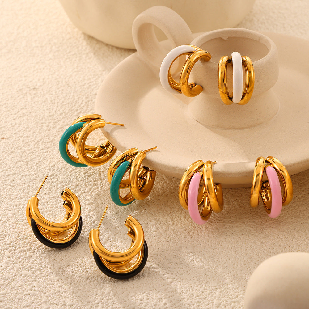Exaggerated Multi-layer C-Shaped Earrings in Gold-Plated Titanium Steel