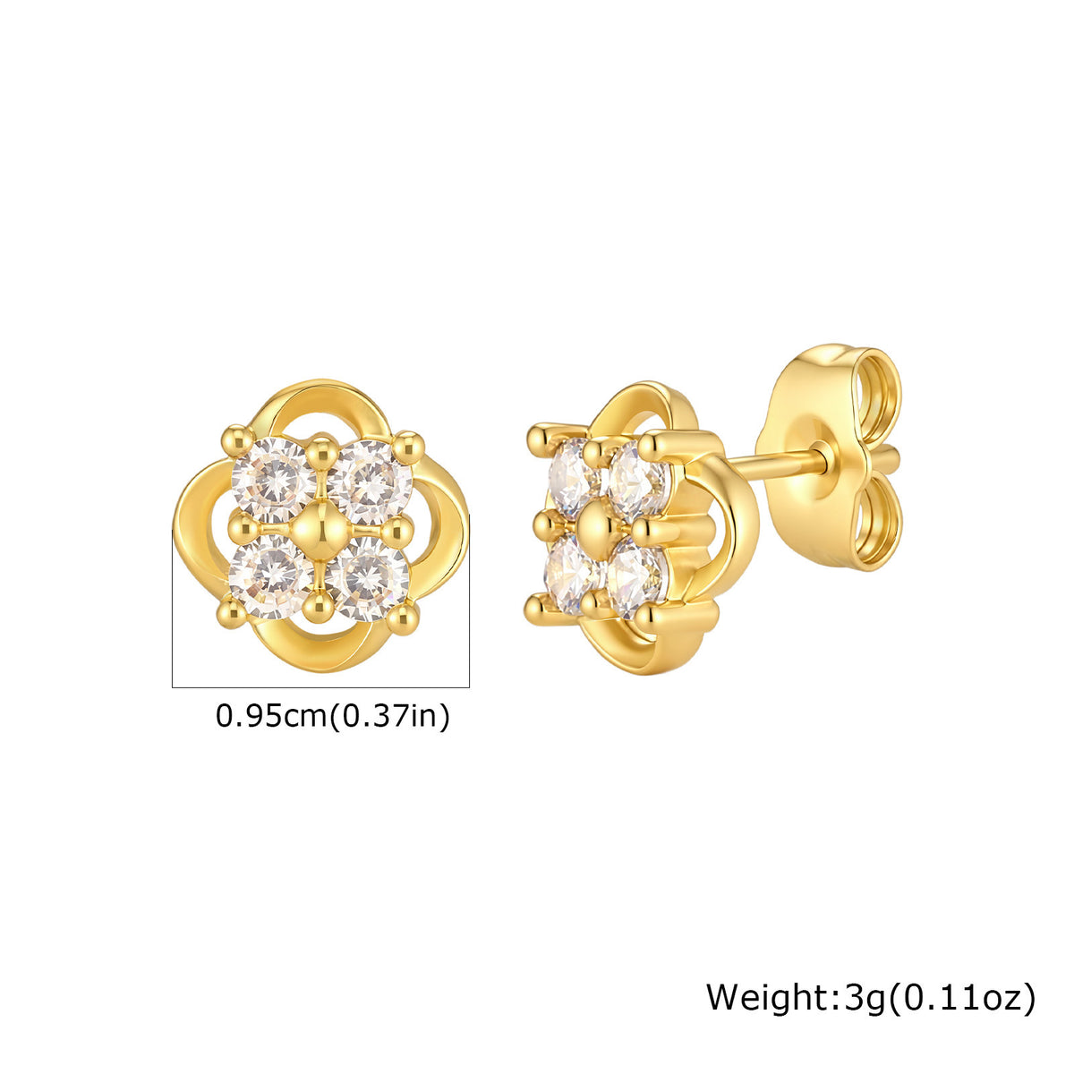 Crystal Motif Stud Earrings — 6 Gold-Tone Designs