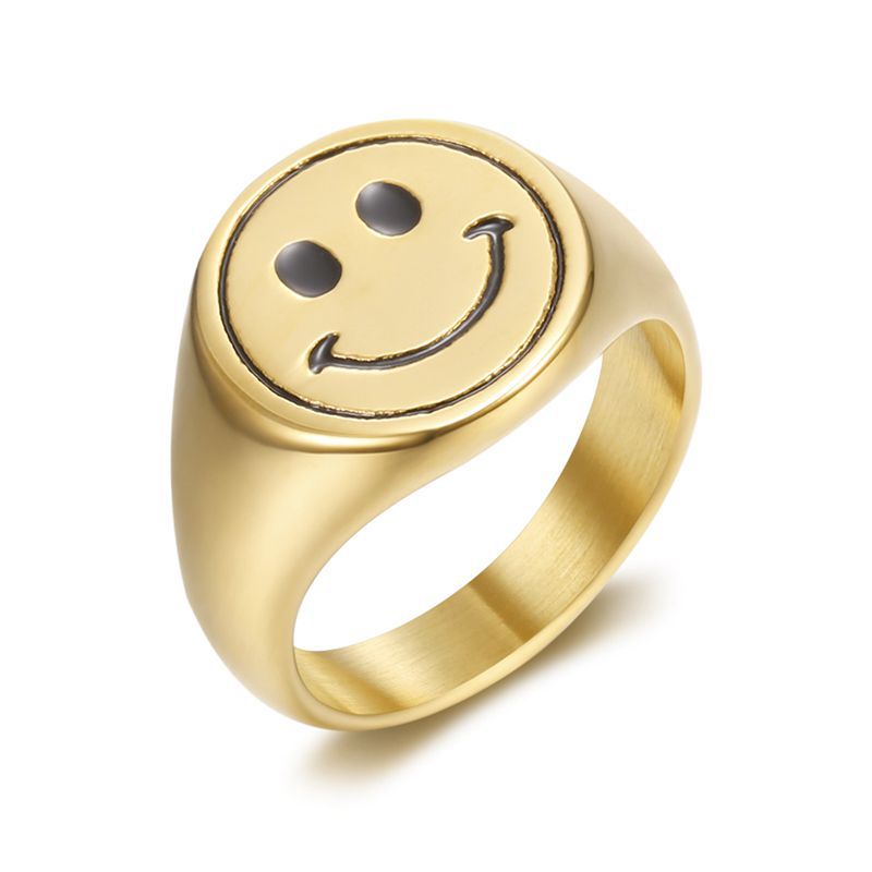 Planderful Smiley Face Ring Unisex Stainless Gold Epoxy