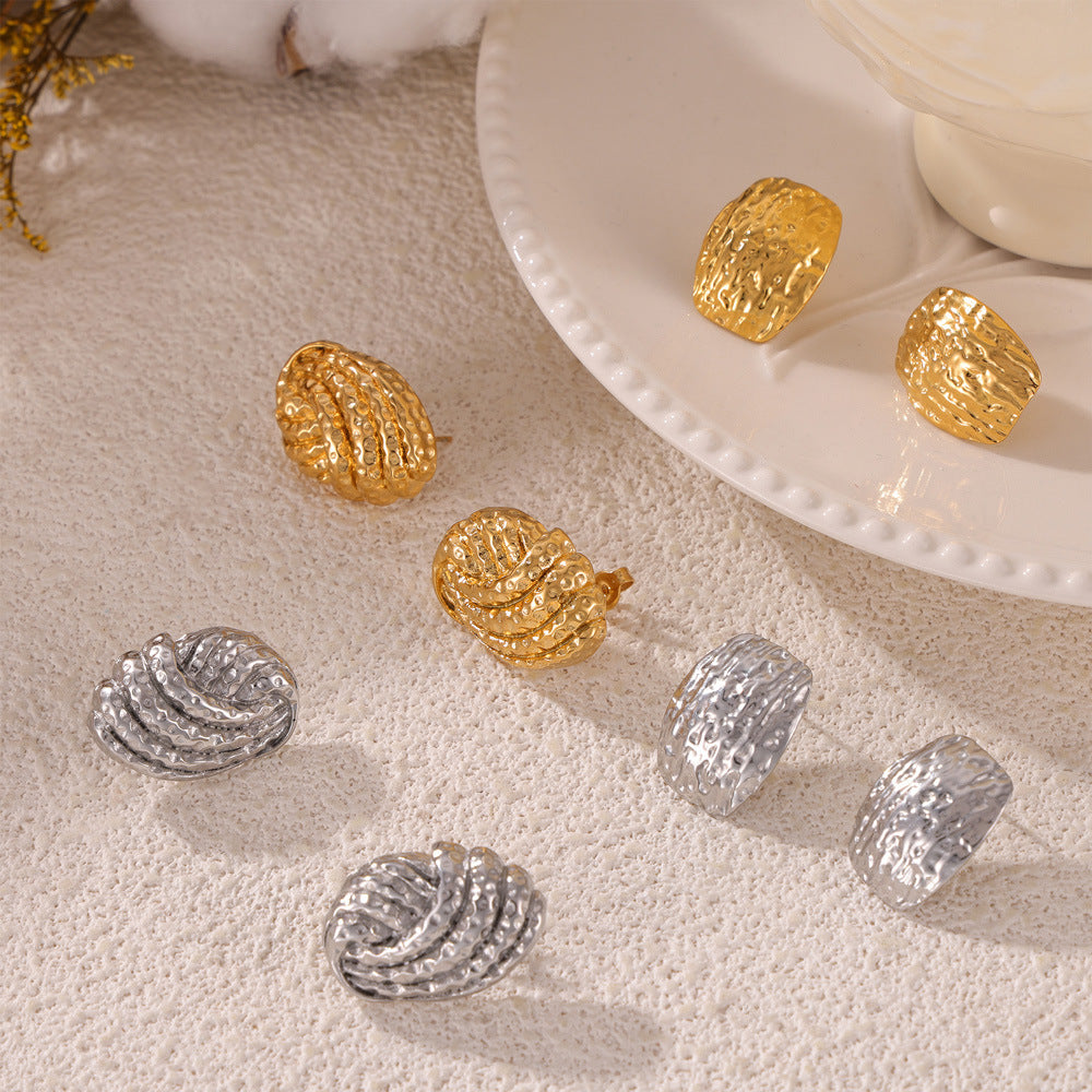 Geometric Irregular Texture Design Gold-Plated Stud Earrings