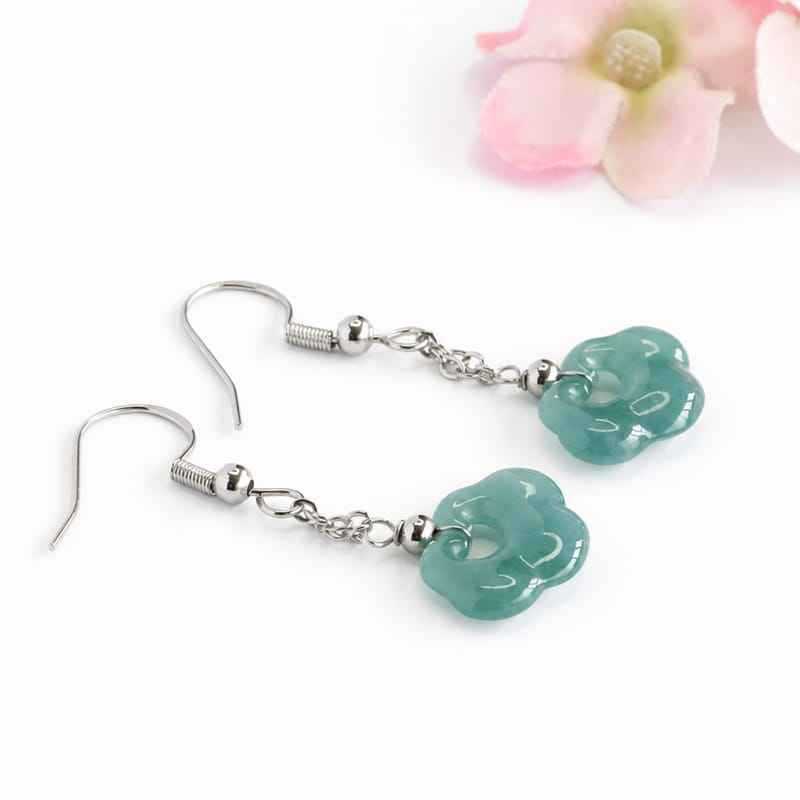 Jadeite Ruyi Cloud 925 Silver Hook Earrings