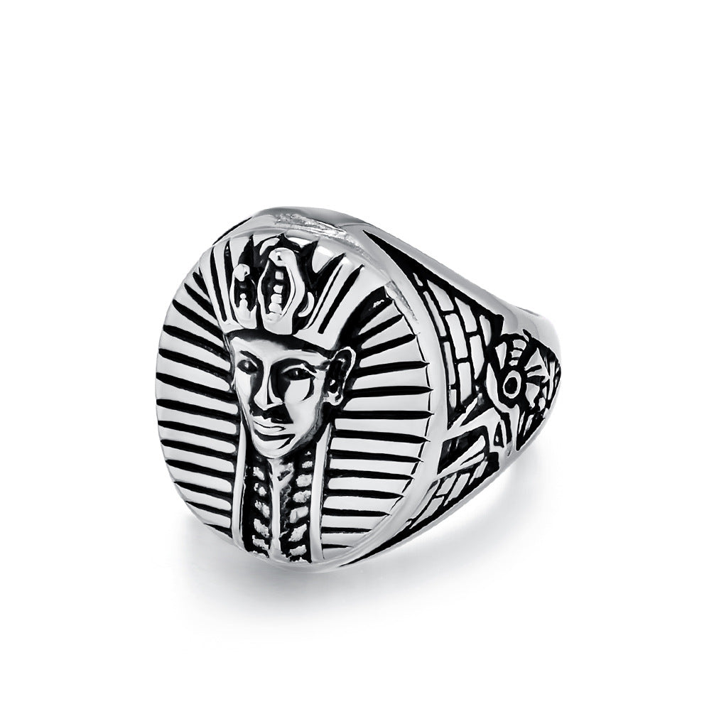 Vintage Egyptian Pharaoh Stainless Steel Ring for Men