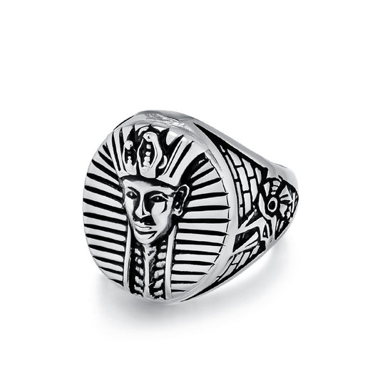 Vintage Egyptian Pharaoh Stainless Steel Ring for Men