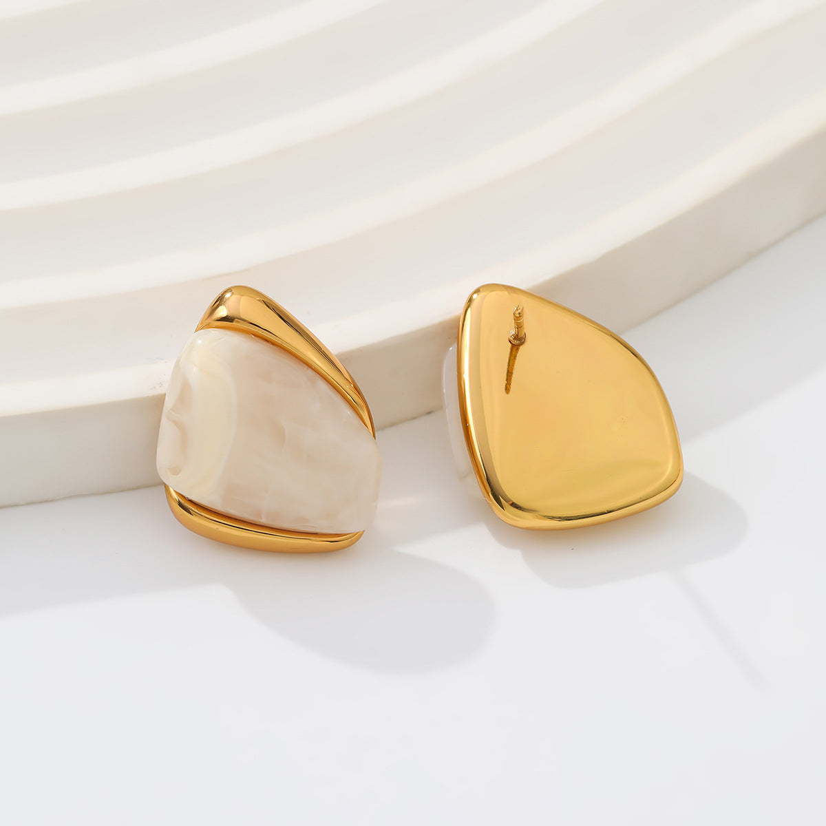 Planderful Vienna Verve Stainless Steel Stud Earrings Geometric Irregular Golden Edge Statement For Women