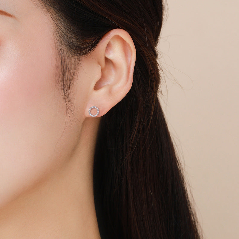 Sweet Korean Style Sterling Silver Earrings with Micro-inlaid Zircon