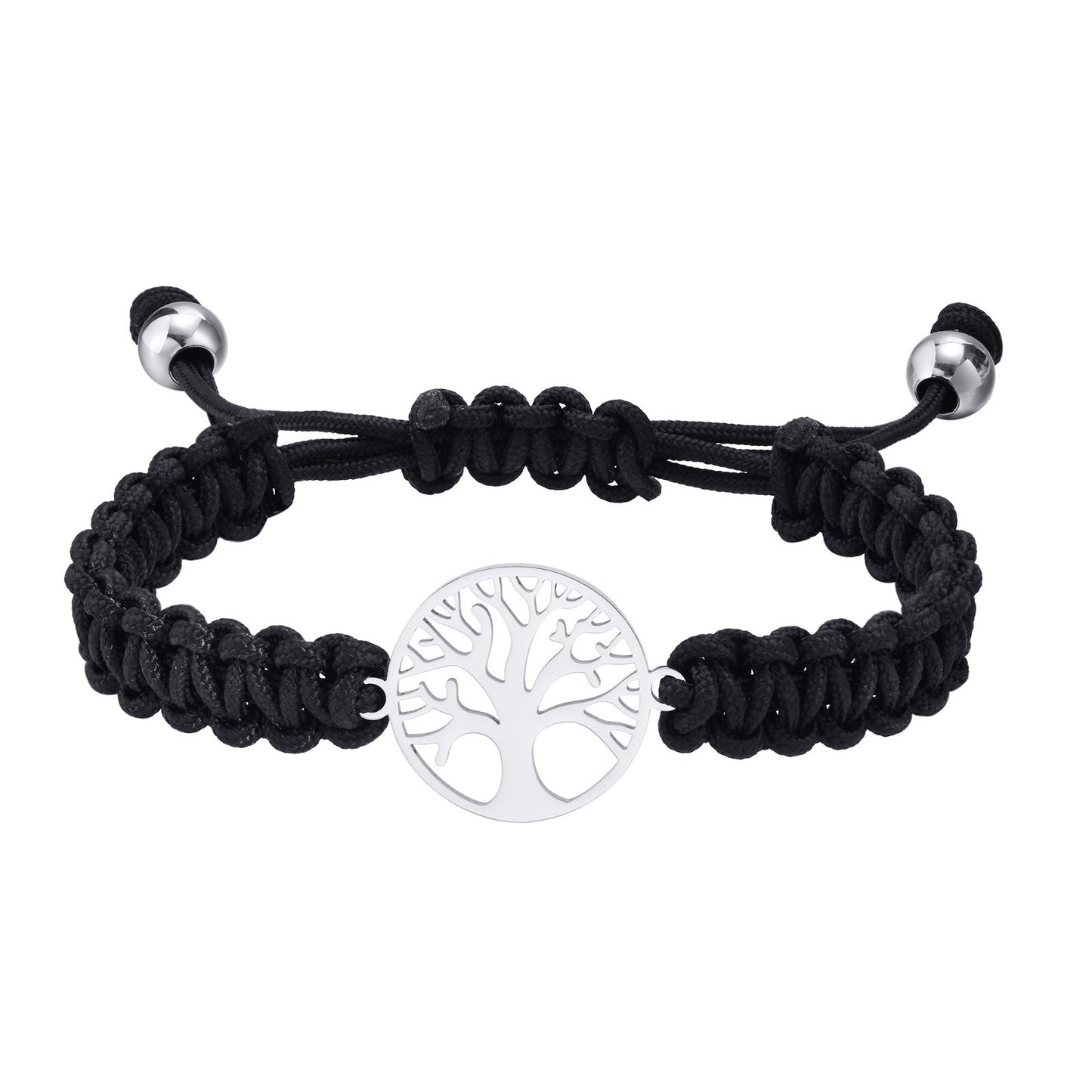 Stainless Steel Tree of Life Nylon Rope Braided Bracelet for Men