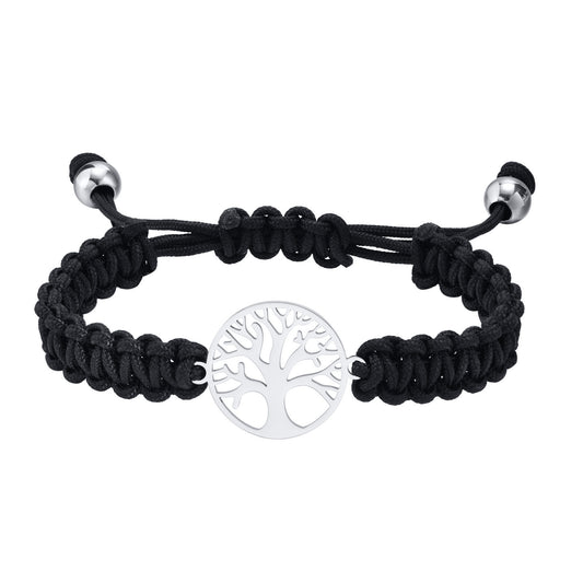 Stainless Steel Tree of Life Nylon Rope Braided Bracelet for Men