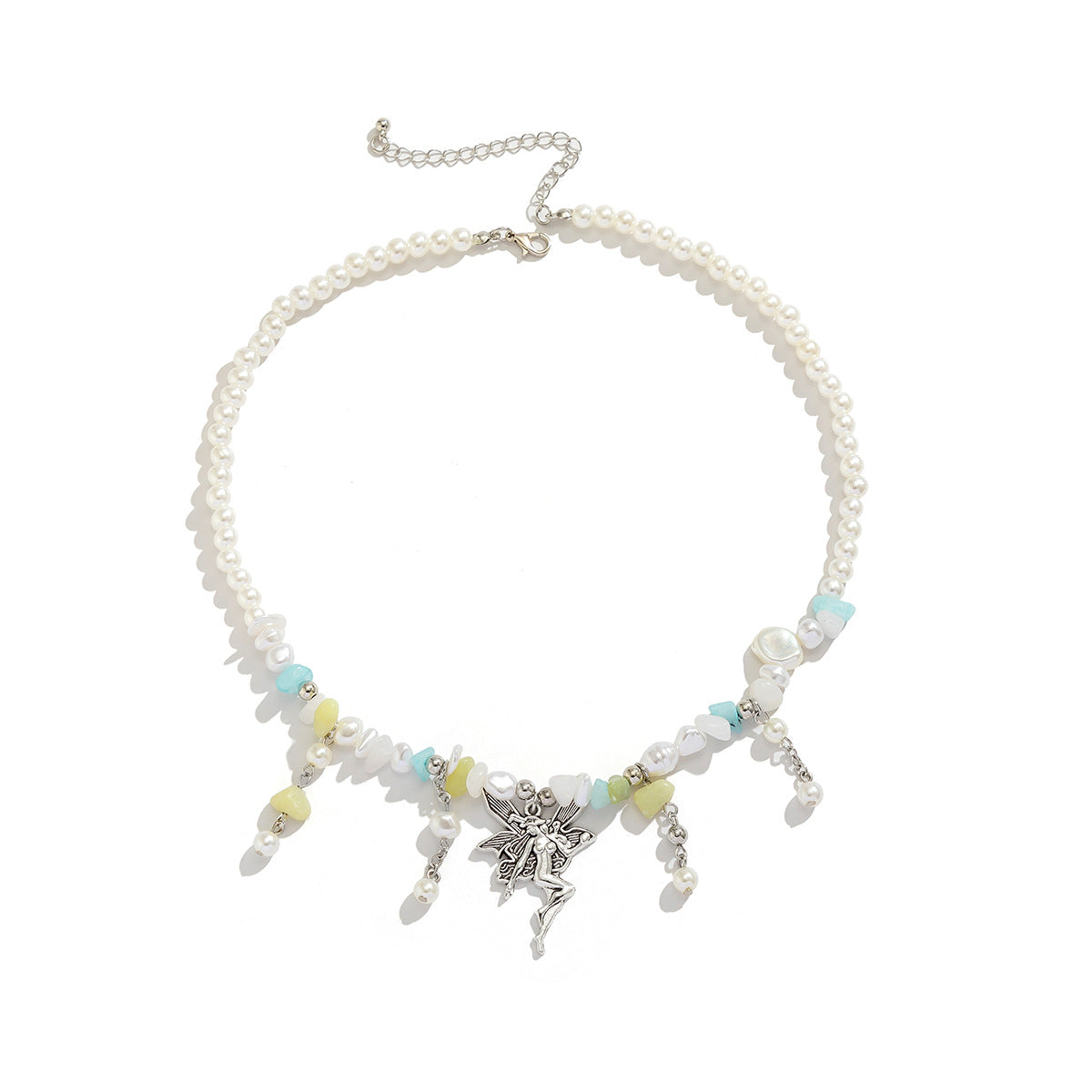 Irregular Gravel Angel Necklace with Imitation Pearl Tassel