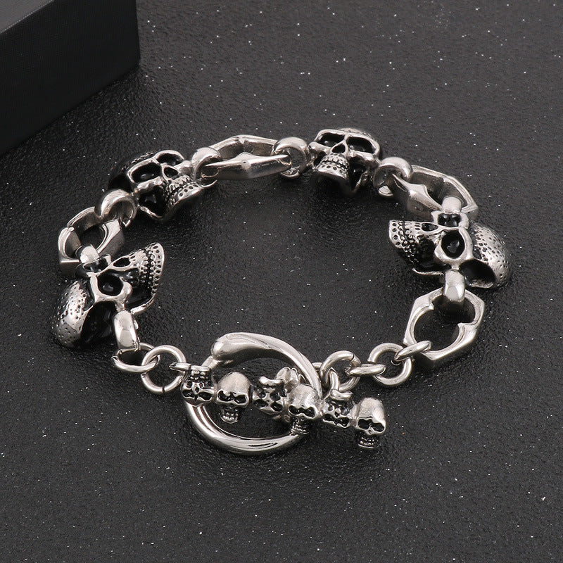Design Fishtail Anchor – Punk Style Antique Snakehead Stainless Steel Men's Skull Bracelet