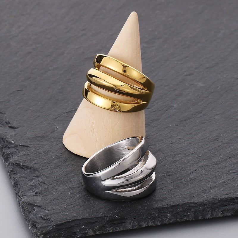 Neutral Style Geometric Three-Layer Irregular Wide Ring Casting Minimalist Style Men's And Women'S