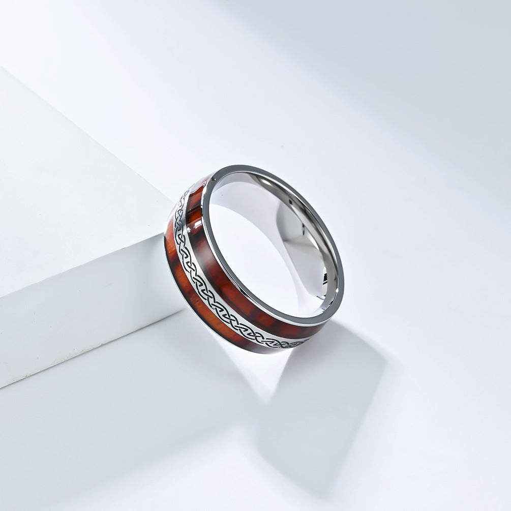 Planderful Celtic Knot Ring Titanium Steel Vintage Nordic Inlaid Wood Grain For Irish Eternal Wedding Engagement Jewelry