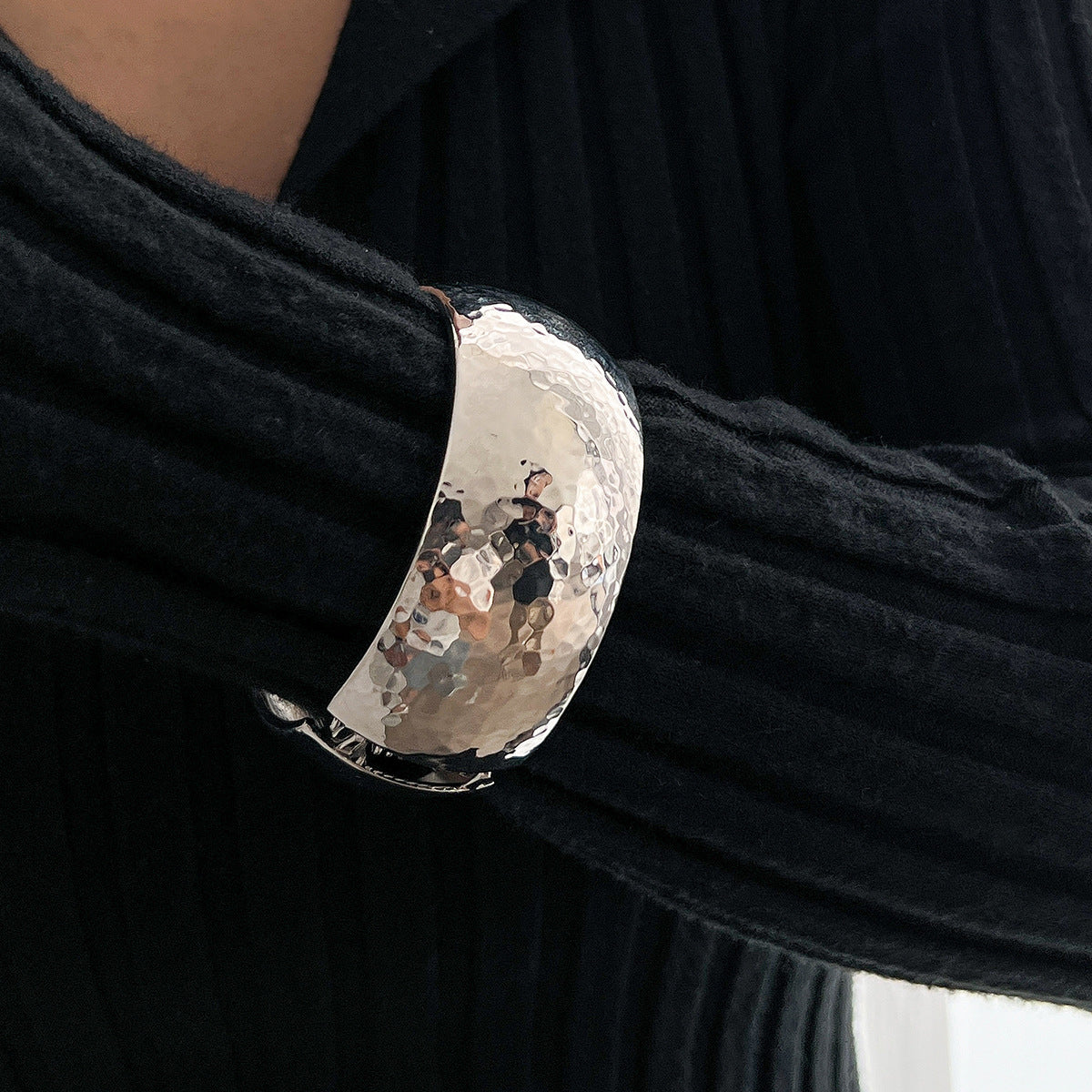 Exaggerated Water Ripple Smooth Surface Wide Bracelet Alloy Ring Bracelet