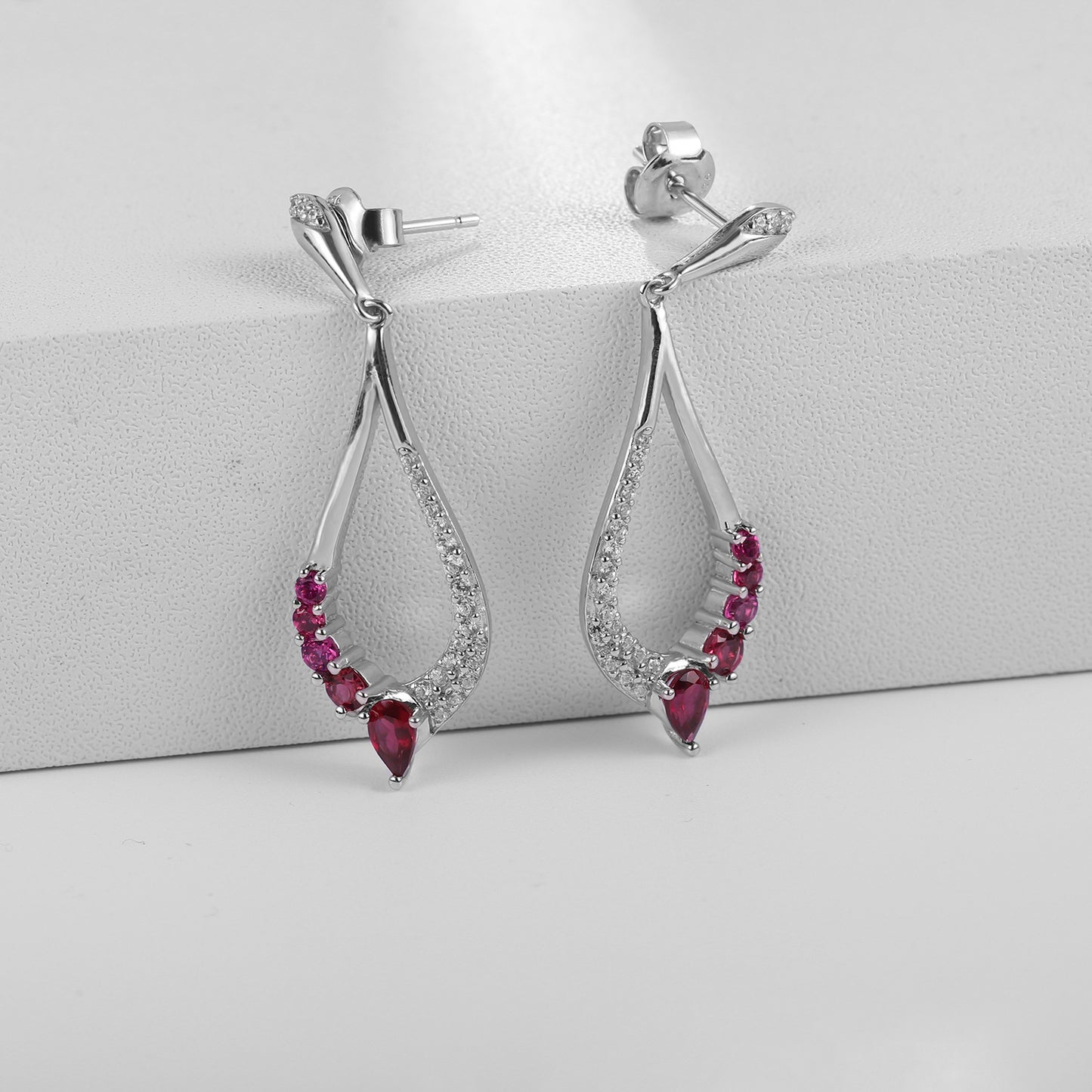 Hollow Tear Drop Natural Gemstones Silver Drop Earrings
