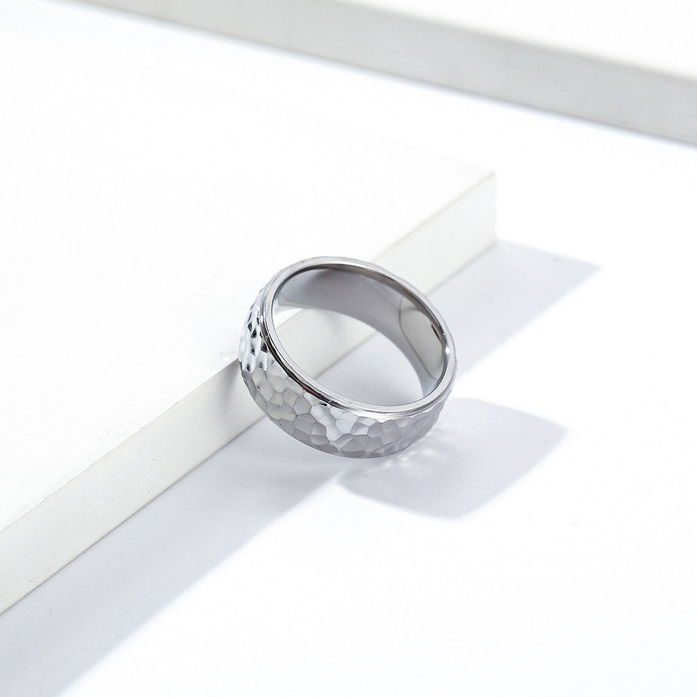 Planderful Unisex Stainless Steel Punk Ring Handmade Moon Pattern Beating Design