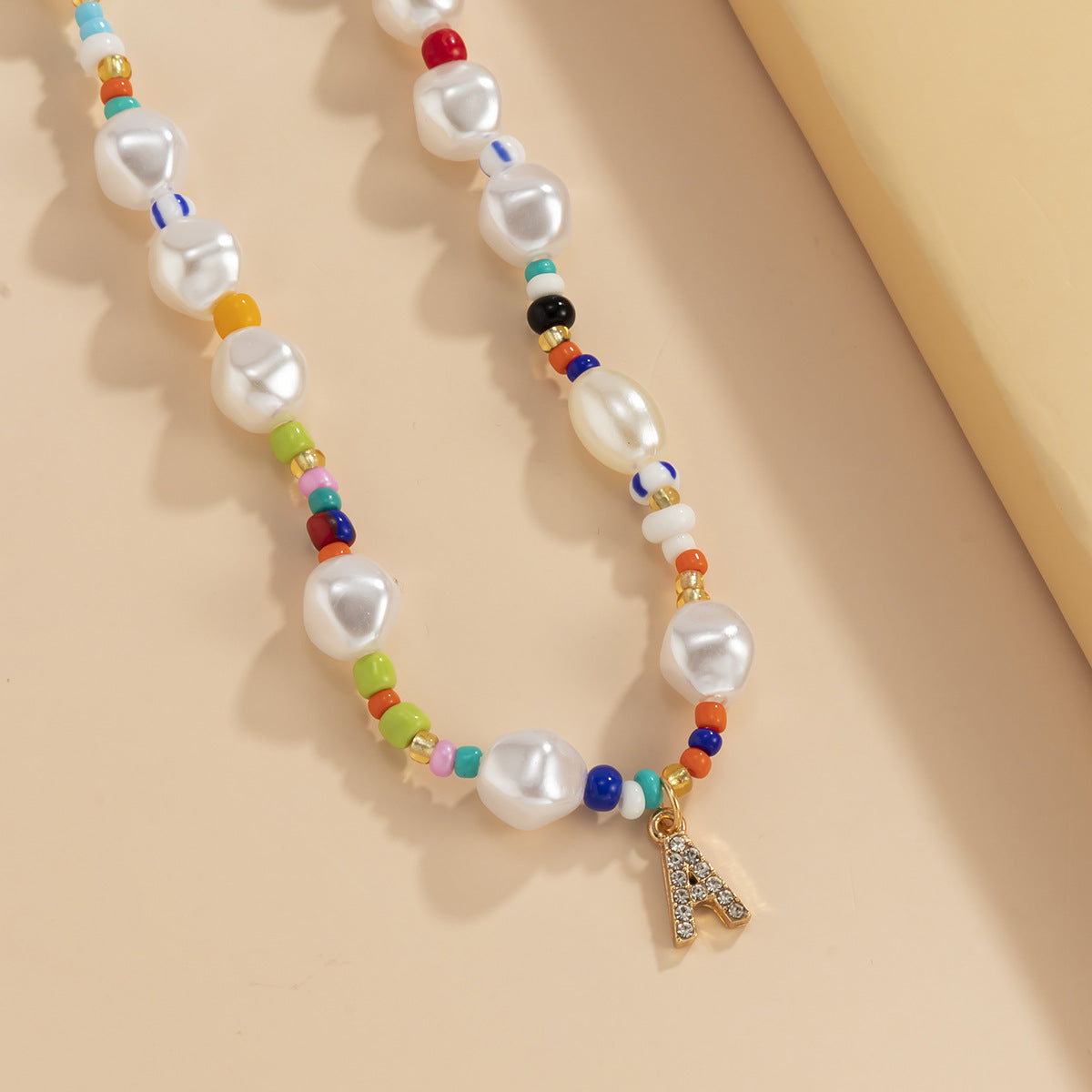 Planderful Collection Vienna Verve Imitation Pearl Beaded Necklace With Letter Pendant For Women Beach Chic