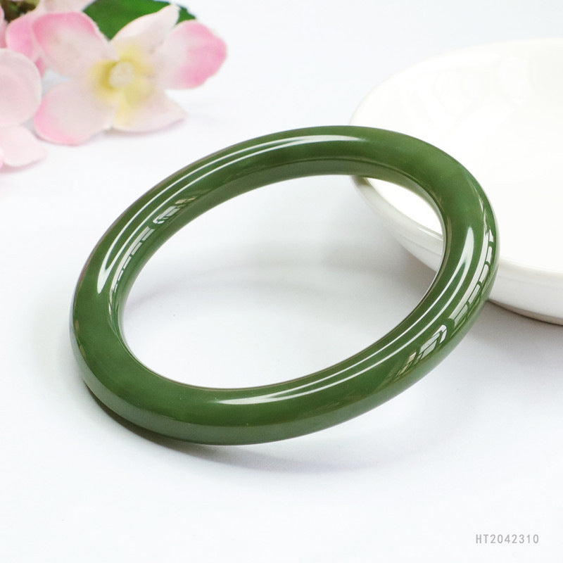 Lake-Green Hetian Jade Round Bangle
